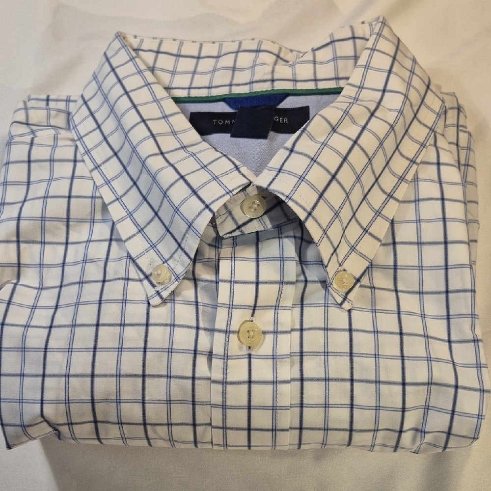 Tommy Hilfiger Blue and White Casual Button Down Shirt - Picture 14 of 14